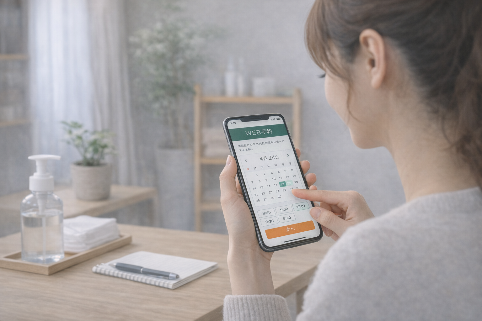 スマホでWEB予約（日時を選択）している様子