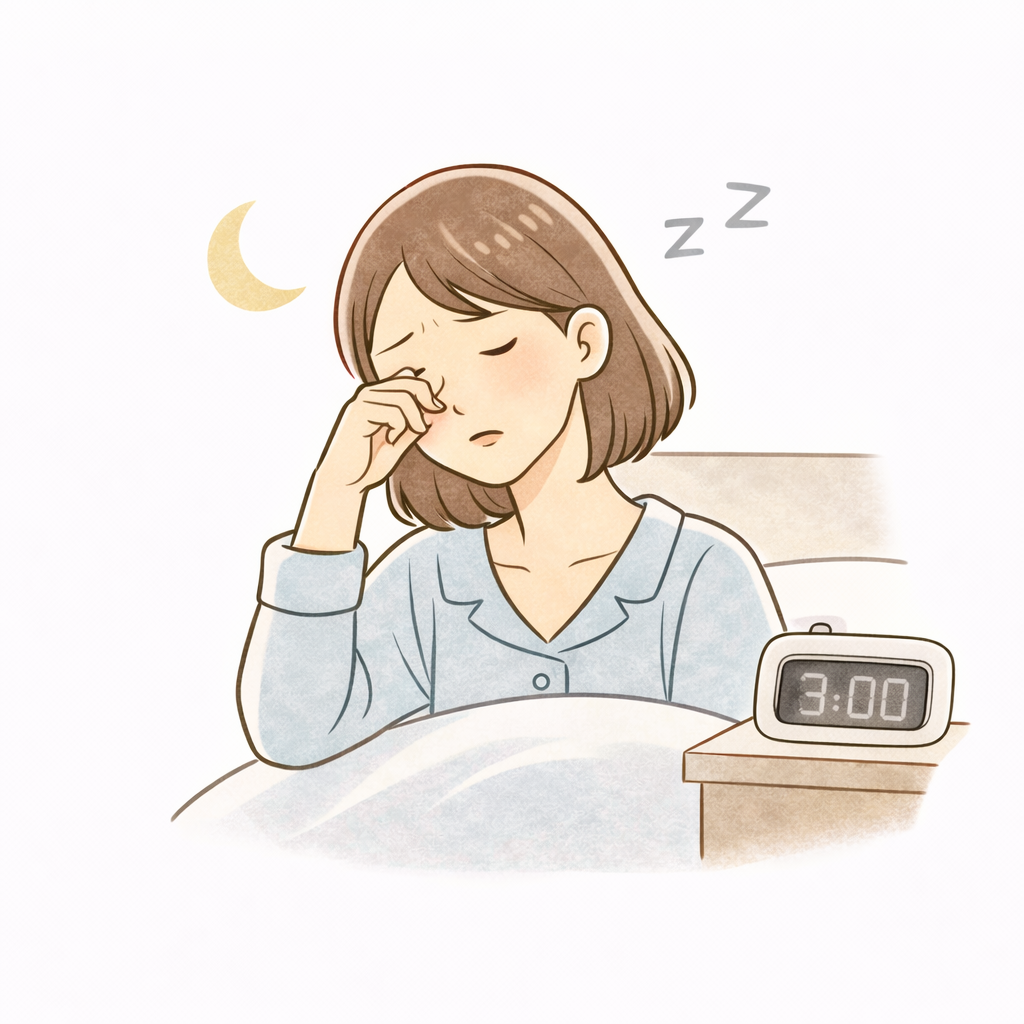不眠や眠りの浅さに悩む女性の症状イラスト